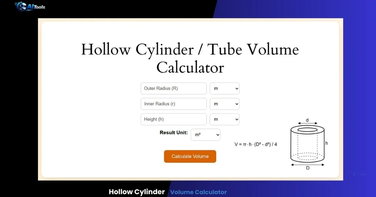 Hollow Cylinder Volume Calculator