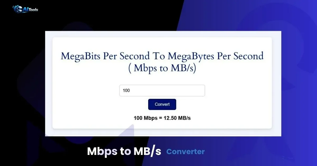 Mbps to MB/s Converter | MegaBits Per Second To MegaBytes Per Second 1 Mbps to MBs Converter